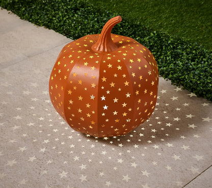 15" Illuminated Indoor/Outdoor Stargazer Metal Pumpkin-halloweenvibes