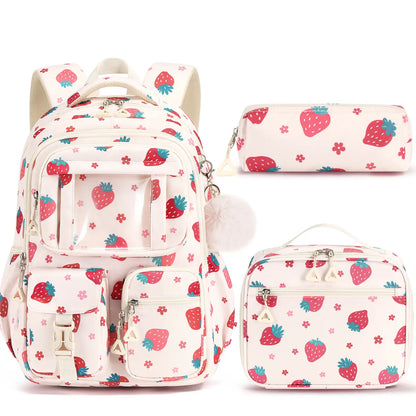 3PCS Waterproof Backpack Set for School – Oxford Cloth Bookbag with Lunch Box & Pencil Case for Elementary, Middle & High School, Back to School & Travel