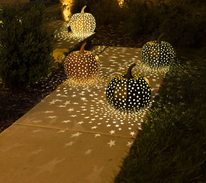 15" Illuminated Indoor/Outdoor Stargazer Metal Pumpkin-halloweenvibes