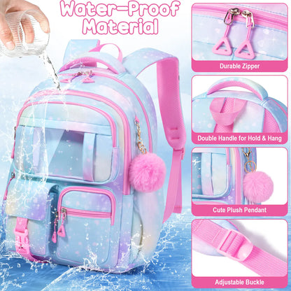 3PCS Waterproof Backpack Set for School – Oxford Cloth Bookbag with Lunch Box & Pencil Case for Elementary, Middle & High School, Back to School & Travel