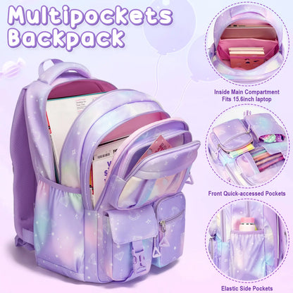 3PCS Waterproof Backpack Set for School – Oxford Cloth Bookbag with Lunch Box & Pencil Case for Elementary, Middle & High School, Back to School & Travel