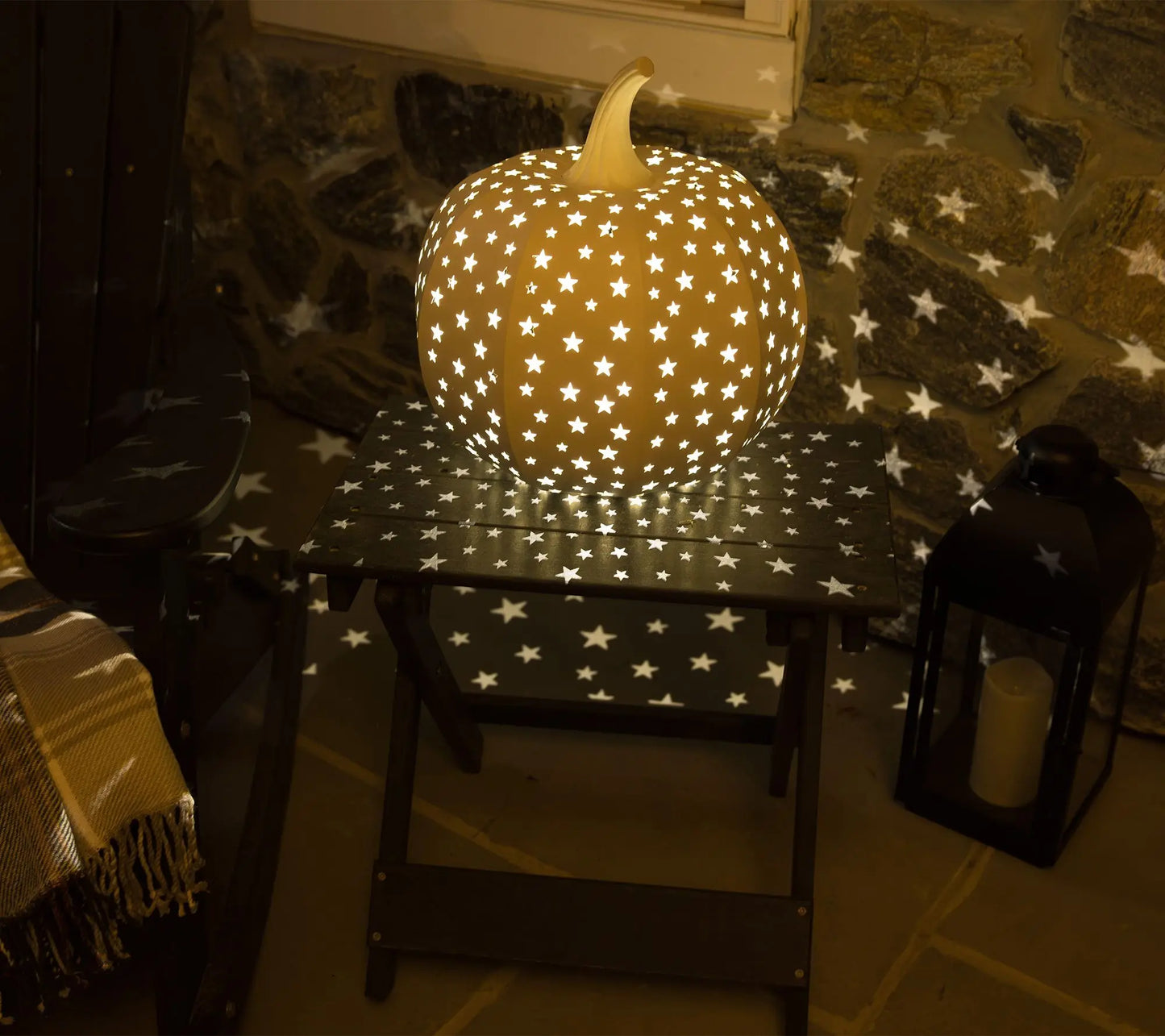 15" Illuminated Indoor/Outdoor Stargazer Metal Pumpkin-halloweenvibes