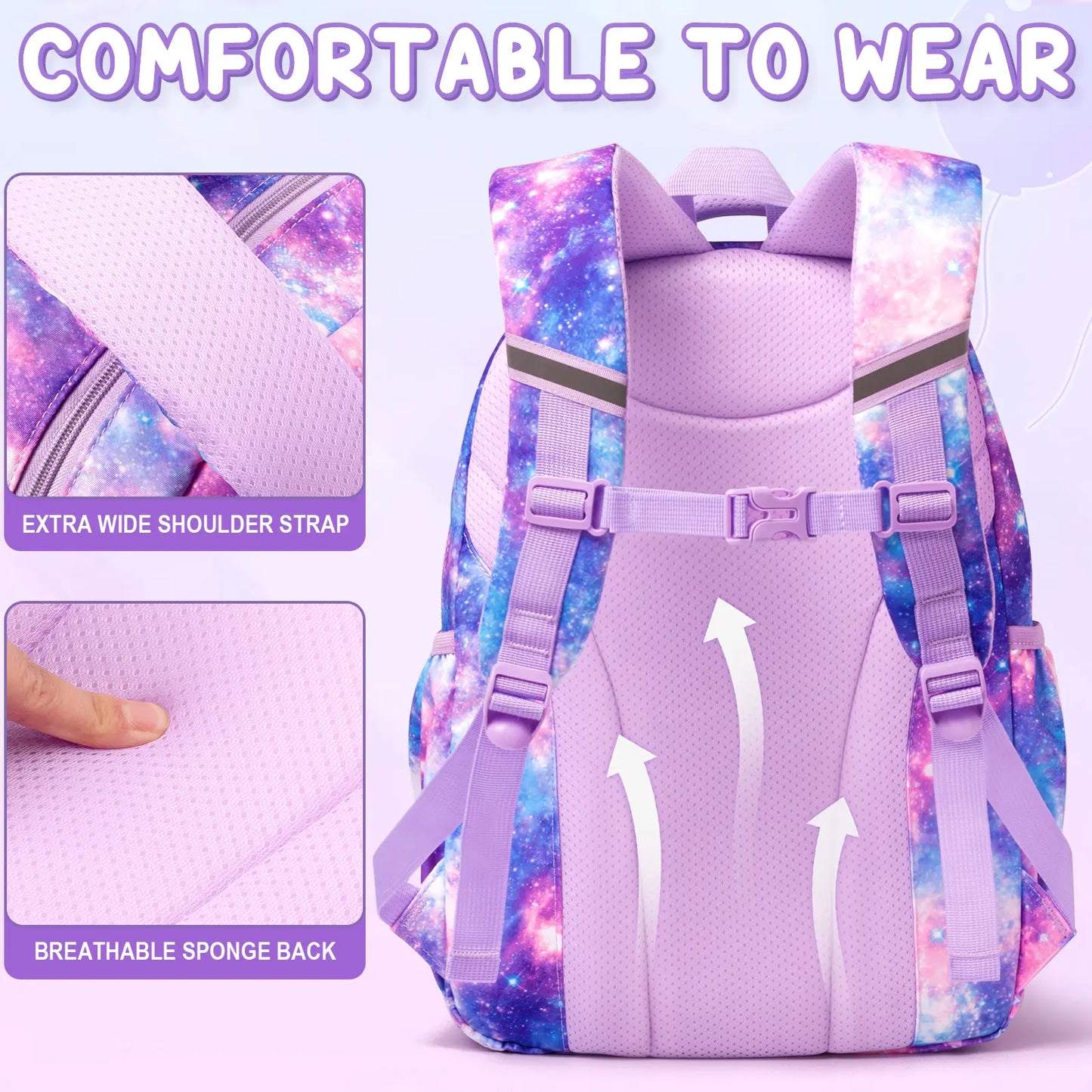 3PCS Waterproof Backpack Set for School – Oxford Cloth Bookbag with Lunch Box & Pencil Case for Elementary, Middle & High School, Back to School & Travel