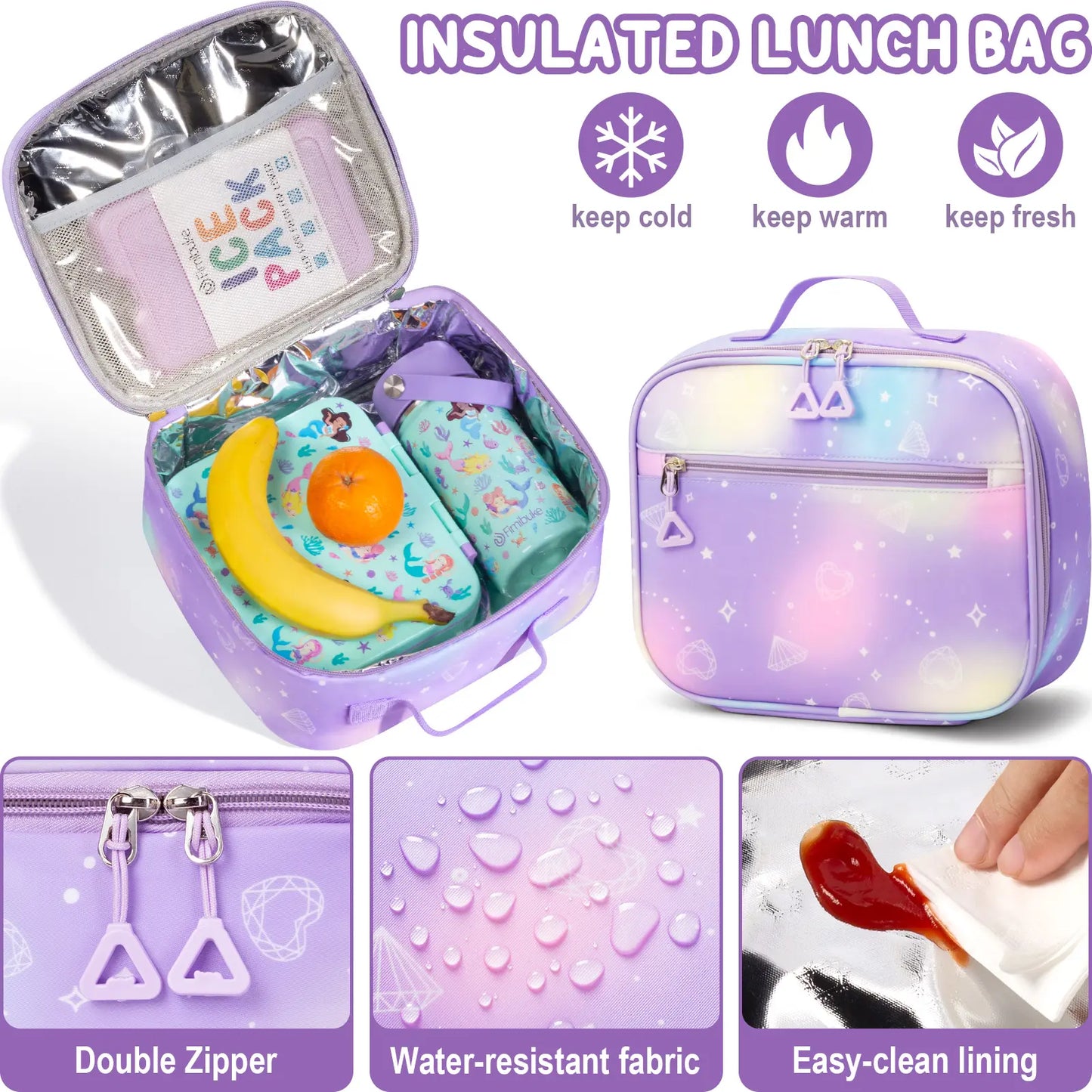 3PCS Waterproof Backpack Set for School – Oxford Cloth Bookbag with Lunch Box & Pencil Case for Elementary, Middle & High School, Back to School & Travel