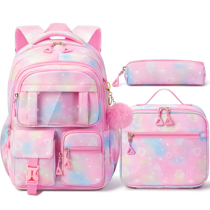 3PCS Waterproof Backpack Set for School – Oxford Cloth Bookbag with Lunch Box & Pencil Case for Elementary, Middle & High School, Back to School & Travel