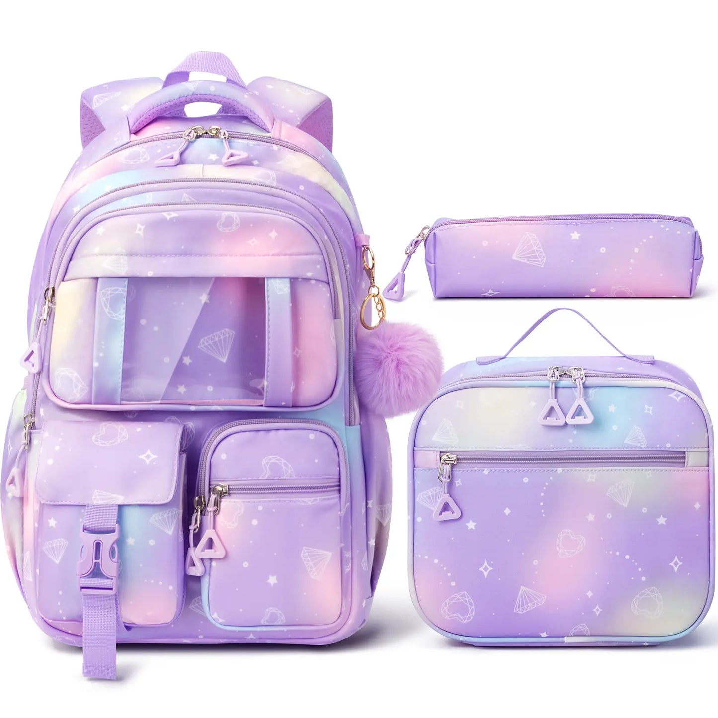 3PCS Waterproof Backpack Set for School – Oxford Cloth Bookbag with Lunch Box & Pencil Case for Elementary, Middle & High School, Back to School & Travel