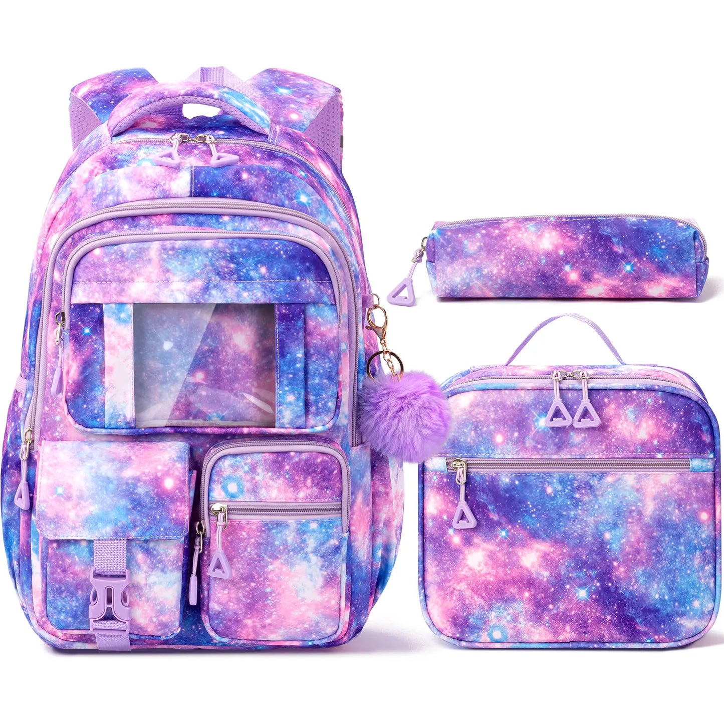 3PCS Waterproof Backpack Set for School – Oxford Cloth Bookbag with Lunch Box & Pencil Case for Elementary, Middle & High School, Back to School & Travel