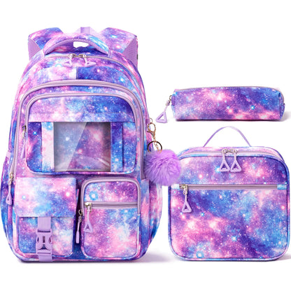 3PCS Waterproof Backpack Set for School – Oxford Cloth Bookbag with Lunch Box & Pencil Case for Elementary, Middle & High School, Back to School & Travel