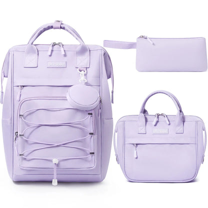 3PCS Waterproof Backpack Set for School – Oxford Cloth Bookbag with Lunch Box & Pencil Case for Elementary, Middle & High School, Back to School & Travel