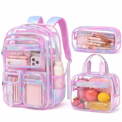 3PCS Waterproof Backpack Set for School – Oxford Cloth Bookbag with Lunch Box & Pencil Case for Elementary, Middle & High School, Back to School & Travel