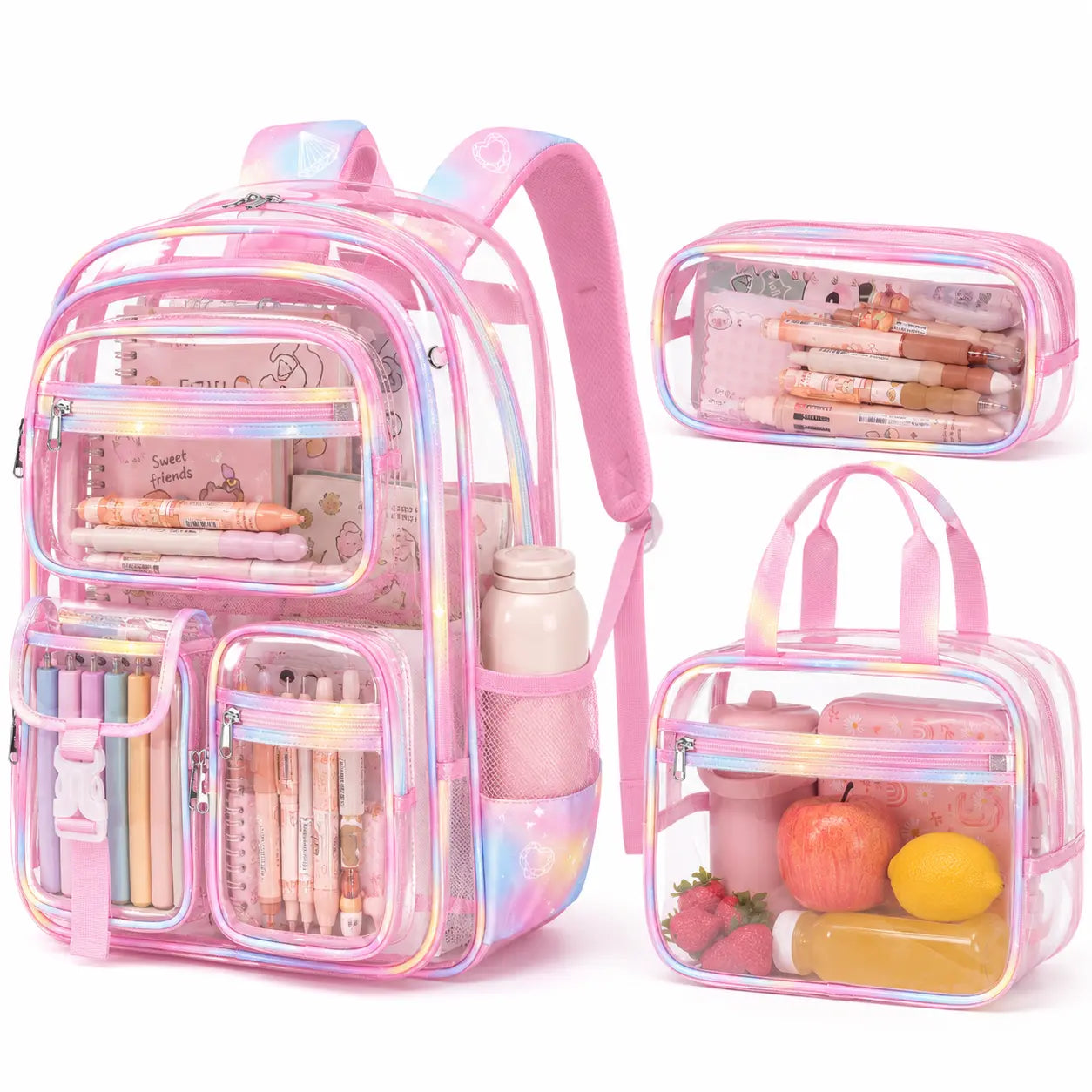 3PCS Waterproof Backpack Set for School – Oxford Cloth Bookbag with Lunch Box & Pencil Case for Elementary, Middle & High School, Back to School & Travel