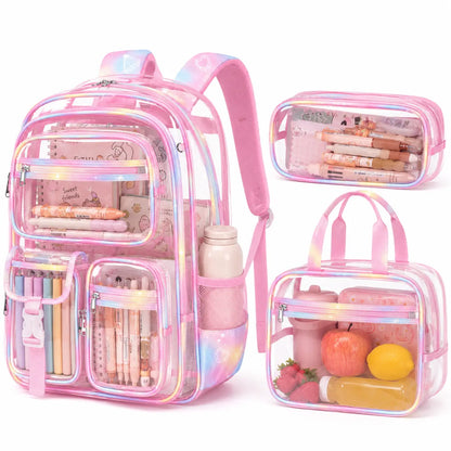 3PCS Waterproof Backpack Set for School – Oxford Cloth Bookbag with Lunch Box & Pencil Case for Elementary, Middle & High School, Back to School & Travel