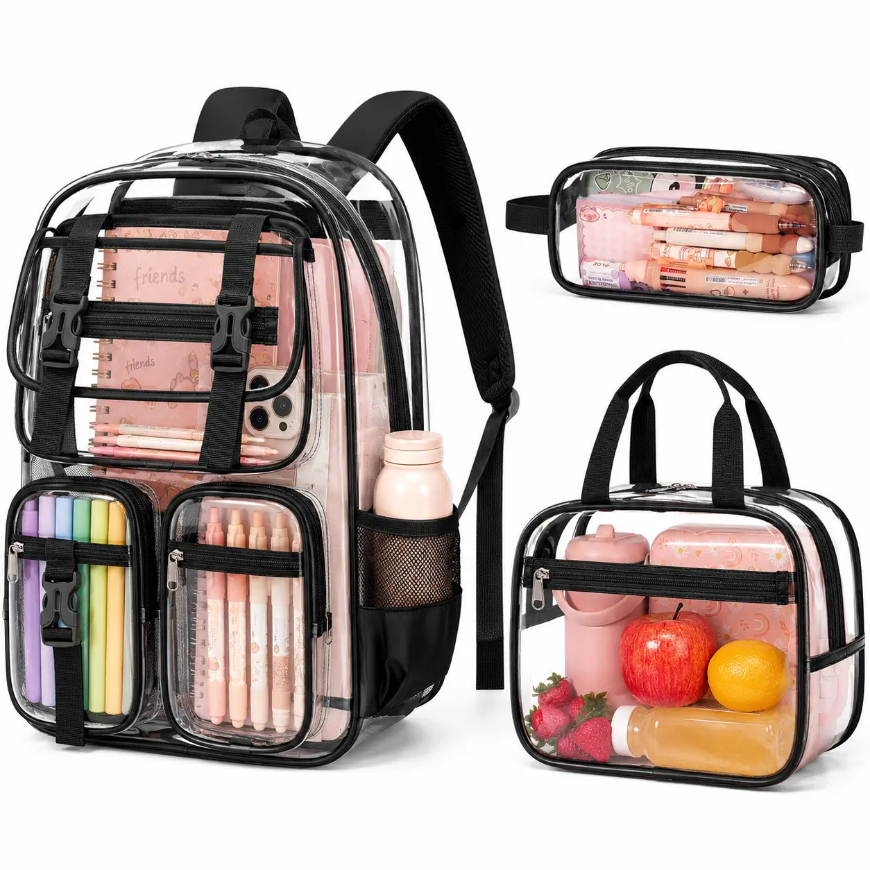 3PCS Waterproof Backpack Set for School – Oxford Cloth Bookbag with Lunch Box & Pencil Case for Elementary, Middle & High School, Back to School & Travel