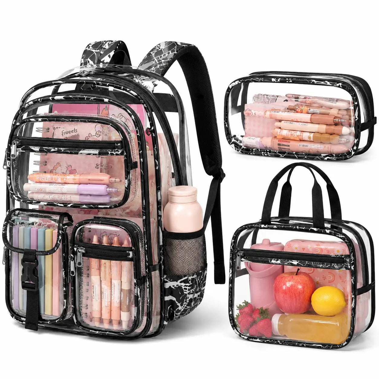 3PCS Waterproof Backpack Set for School – Oxford Cloth Bookbag with Lunch Box & Pencil Case for Elementary, Middle & High School, Back to School & Travel