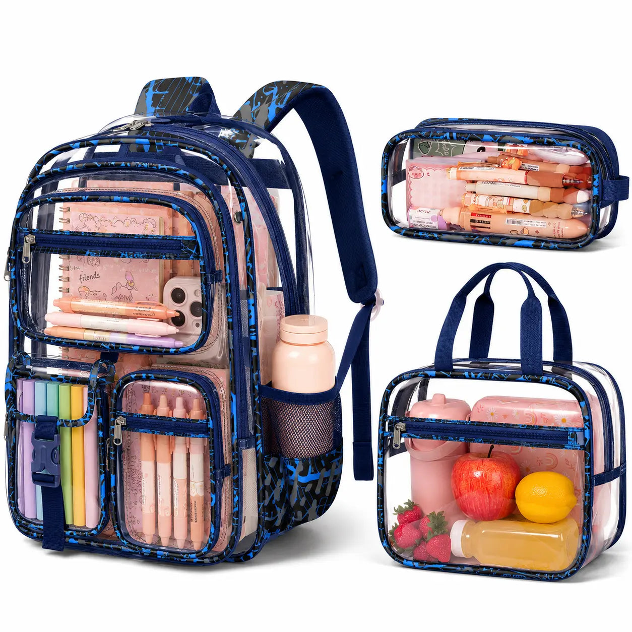 3PCS Waterproof Backpack Set for School – Oxford Cloth Bookbag with Lunch Box & Pencil Case for Elementary, Middle & High School, Back to School & Travel