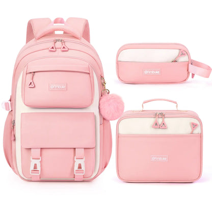 3PCS Waterproof Backpack Set for School – Oxford Cloth Bookbag with Lunch Box & Pencil Case for Elementary, Middle & High School, Back to School & Travel