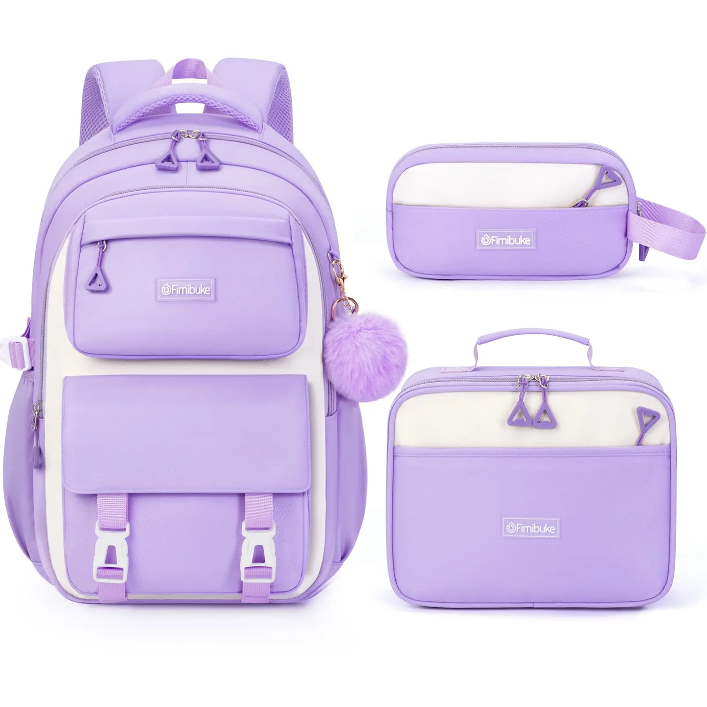 3PCS Waterproof Backpack Set for School – Oxford Cloth Bookbag with Lunch Box & Pencil Case for Elementary, Middle & High School, Back to School & Travel