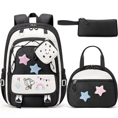 3PCS Waterproof Backpack Set for School – Oxford Cloth Bookbag with Lunch Box & Pencil Case for Elementary, Middle & High School, Back to School & Travel