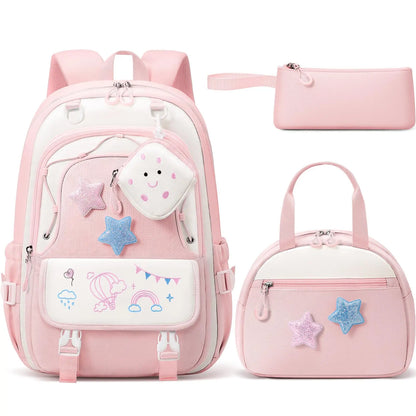3PCS Waterproof Backpack Set for School – Oxford Cloth Bookbag with Lunch Box & Pencil Case for Elementary, Middle & High School, Back to School & Travel