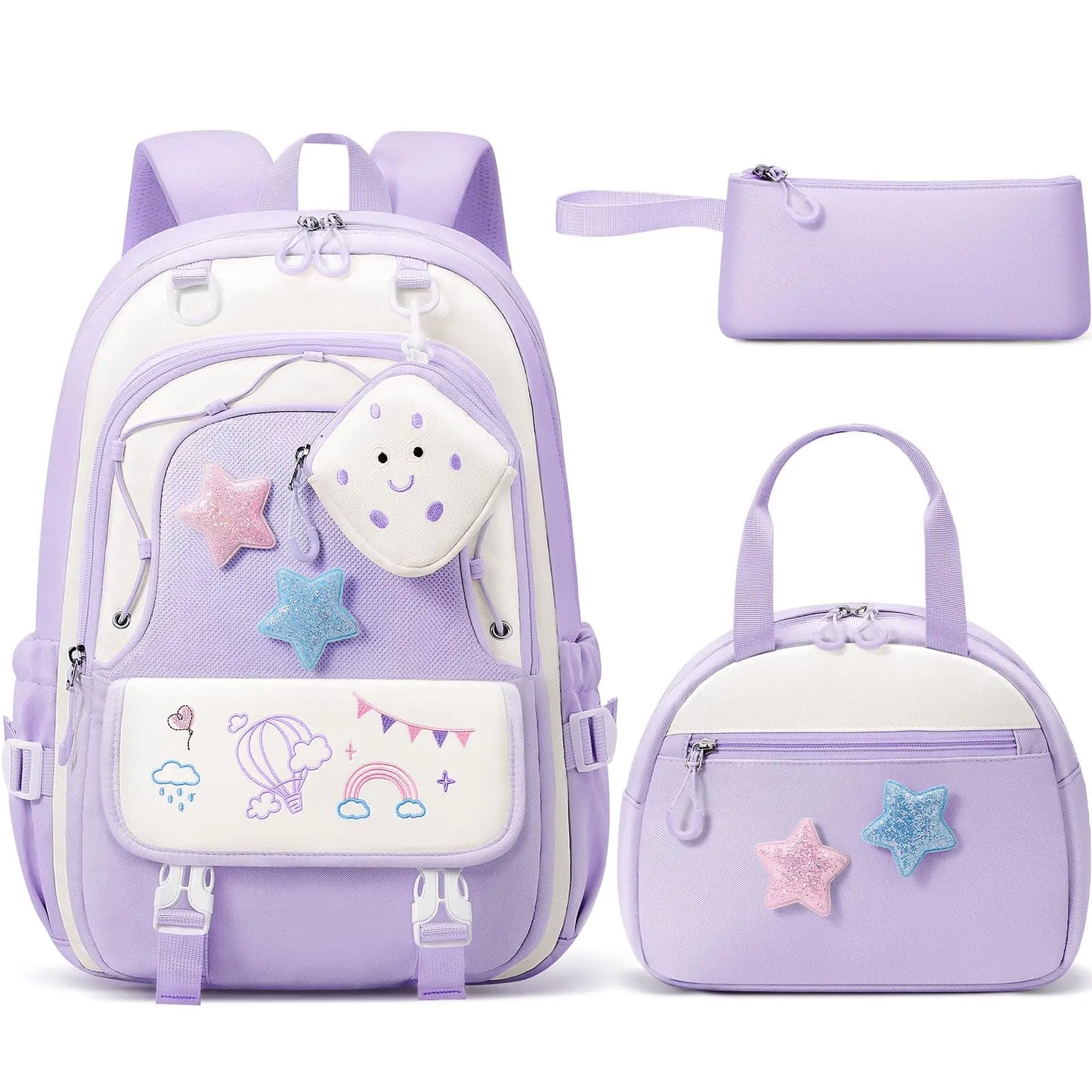3PCS Waterproof Backpack Set for School – Oxford Cloth Bookbag with Lunch Box & Pencil Case for Elementary, Middle & High School, Back to School & Travel