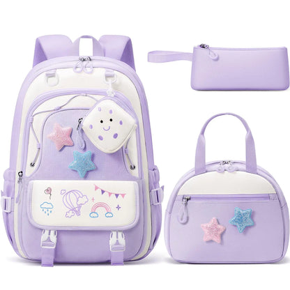 3PCS Waterproof Backpack Set for School – Oxford Cloth Bookbag with Lunch Box & Pencil Case for Elementary, Middle & High School, Back to School & Travel