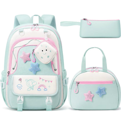 3PCS Waterproof Backpack Set for School – Oxford Cloth Bookbag with Lunch Box & Pencil Case for Elementary, Middle & High School, Back to School & Travel