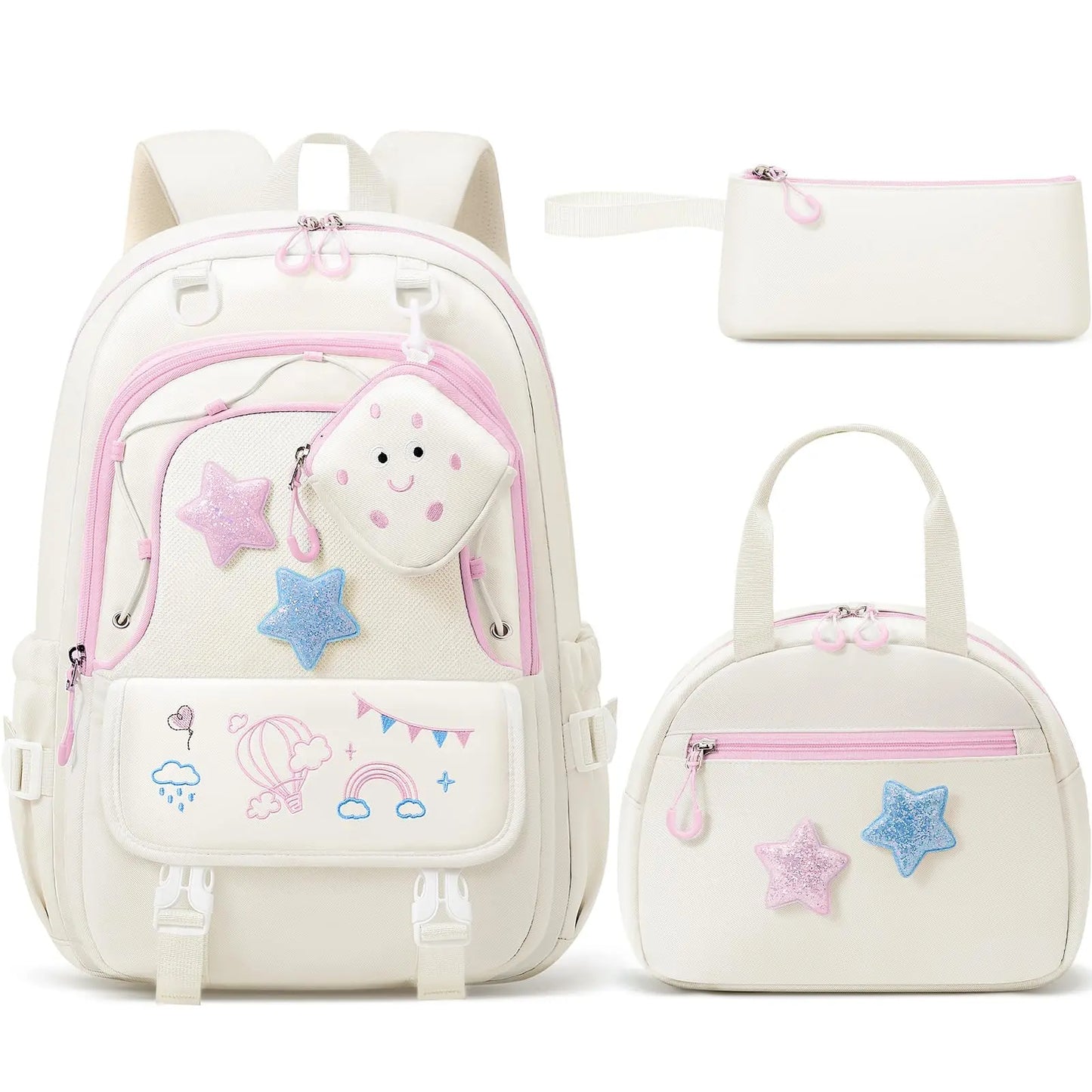 3PCS Waterproof Backpack Set for School – Oxford Cloth Bookbag with Lunch Box & Pencil Case for Elementary, Middle & High School, Back to School & Travel