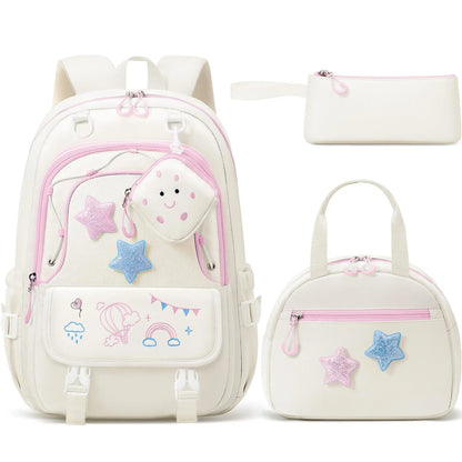 3PCS Waterproof Backpack Set for School – Oxford Cloth Bookbag with Lunch Box & Pencil Case for Elementary, Middle & High School, Back to School & Travel