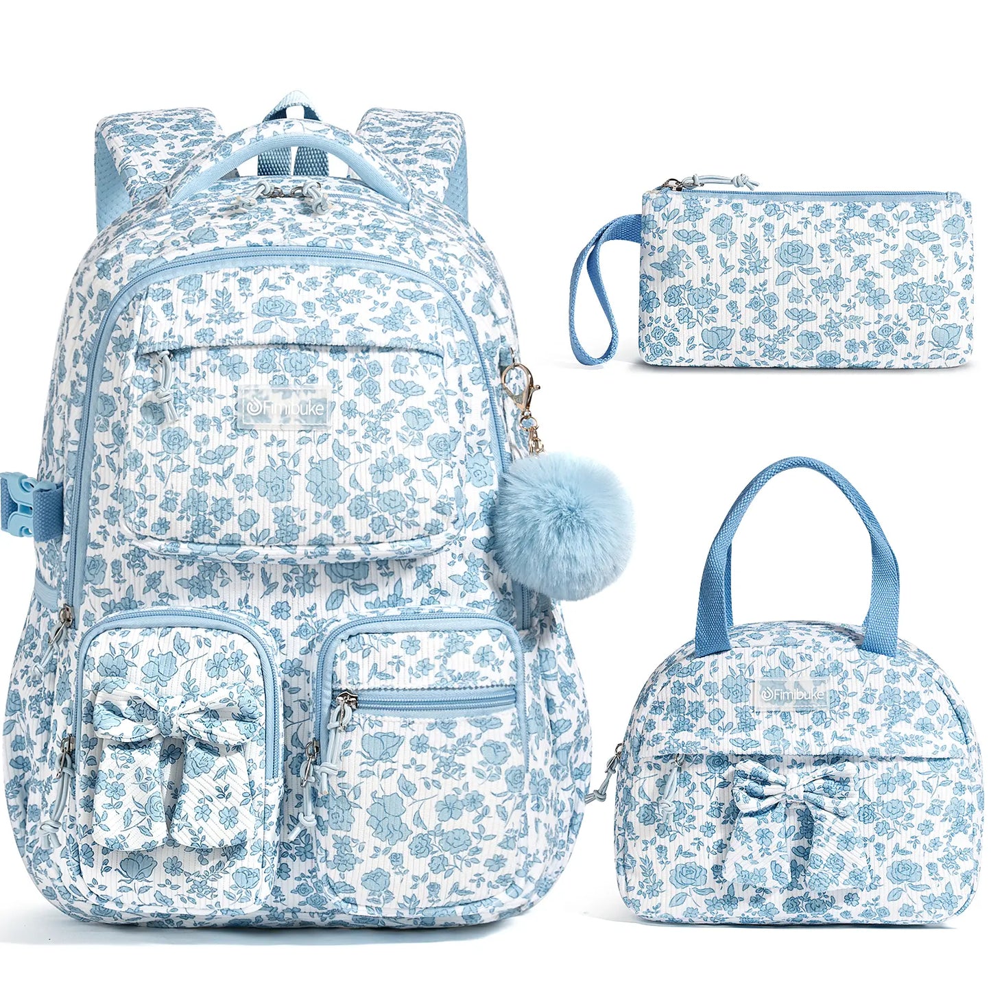 3PCS Waterproof Backpack Set for School – Oxford Cloth Bookbag with Lunch Box & Pencil Case for Elementary, Middle & High School, Back to School & Travel