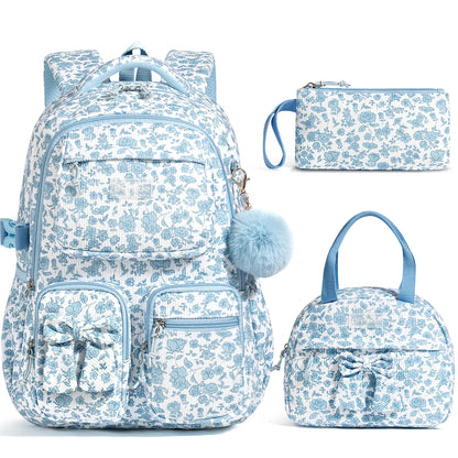 3PCS Waterproof Backpack Set for School – Oxford Cloth Bookbag with Lunch Box & Pencil Case for Elementary, Middle & High School, Back to School & Travel