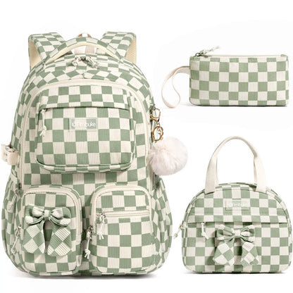 3PCS Waterproof Backpack Set for School – Oxford Cloth Bookbag with Lunch Box & Pencil Case for Elementary, Middle & High School, Back to School & Travel