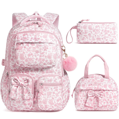 3PCS Waterproof Backpack Set for School – Oxford Cloth Bookbag with Lunch Box & Pencil Case for Elementary, Middle & High School, Back to School & Travel