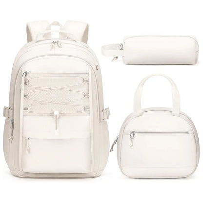 3PCS Waterproof Backpack Set for School – Oxford Cloth Bookbag with Lunch Box & Pencil Case for Elementary, Middle & High School, Back to School & Travel