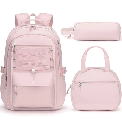 3PCS Waterproof Backpack Set for School – Oxford Cloth Bookbag with Lunch Box & Pencil Case for Elementary, Middle & High School, Back to School & Travel