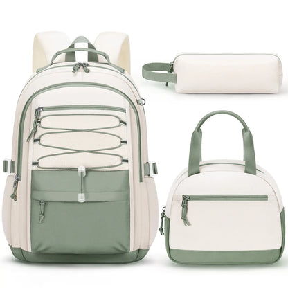 3PCS Waterproof Backpack Set for School – Oxford Cloth Bookbag with Lunch Box & Pencil Case for Elementary, Middle & High School, Back to School & Travel