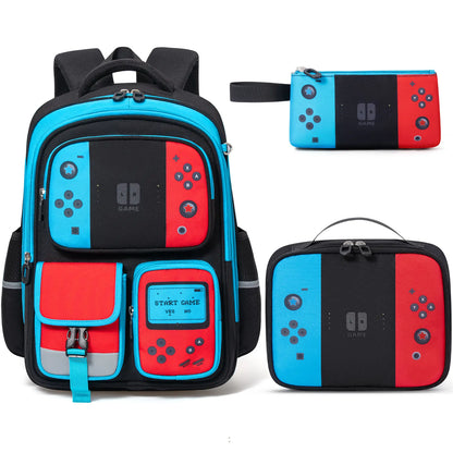 3PCS Waterproof Backpack Set for School – Oxford Cloth Bookbag with Lunch Box & Pencil Case for Elementary, Middle & High School, Back to School & Travel