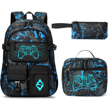 3PCS Waterproof Backpack Set for School – Oxford Cloth Bookbag with Lunch Box & Pencil Case for Elementary, Middle & High School, Back to School & Travel
