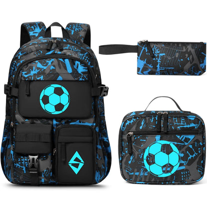 3PCS Waterproof Backpack Set for School – Oxford Cloth Bookbag with Lunch Box & Pencil Case for Elementary, Middle & High School, Back to School & Travel