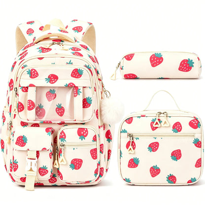3PCS Waterproof Backpack Set for School – Oxford Cloth Bookbag with Lunch Box & Pencil Case for Elementary, Middle & High School, Back to School & Travel